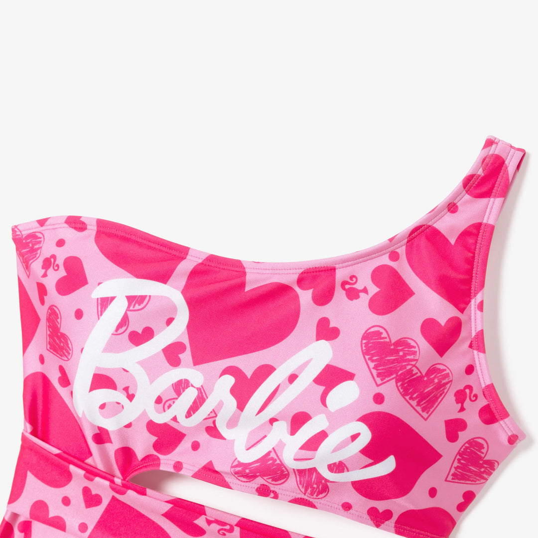 Maillot de bain en forme de cœur Barbie pour fillettes, rose