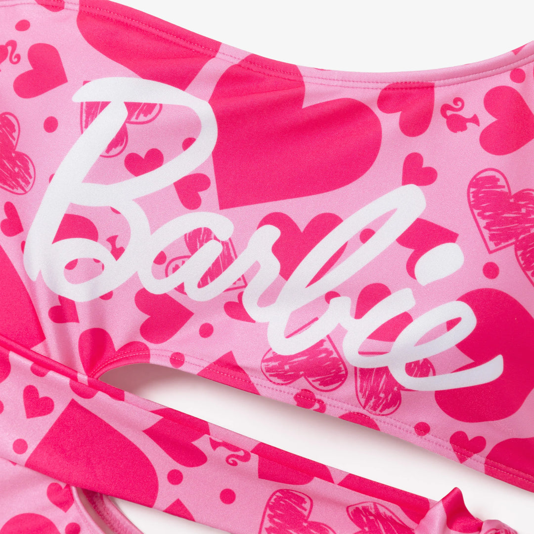 Maillot de bain en forme de cœur Barbie pour fillettes, rose