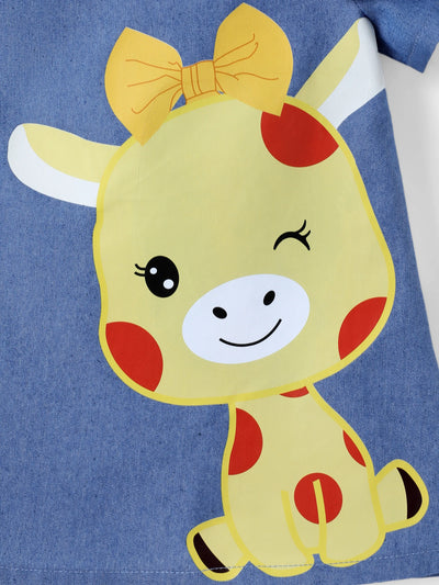 Baby Girl Cute Cat Print Ruffled Short-sleeve Dress Yellow