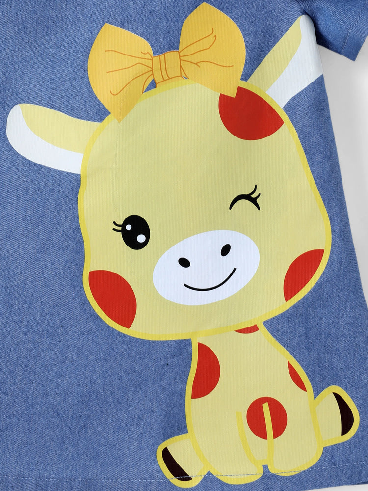 Baby Girl Cute Cat Print Ruffled Short-sleeve Dress Yellow