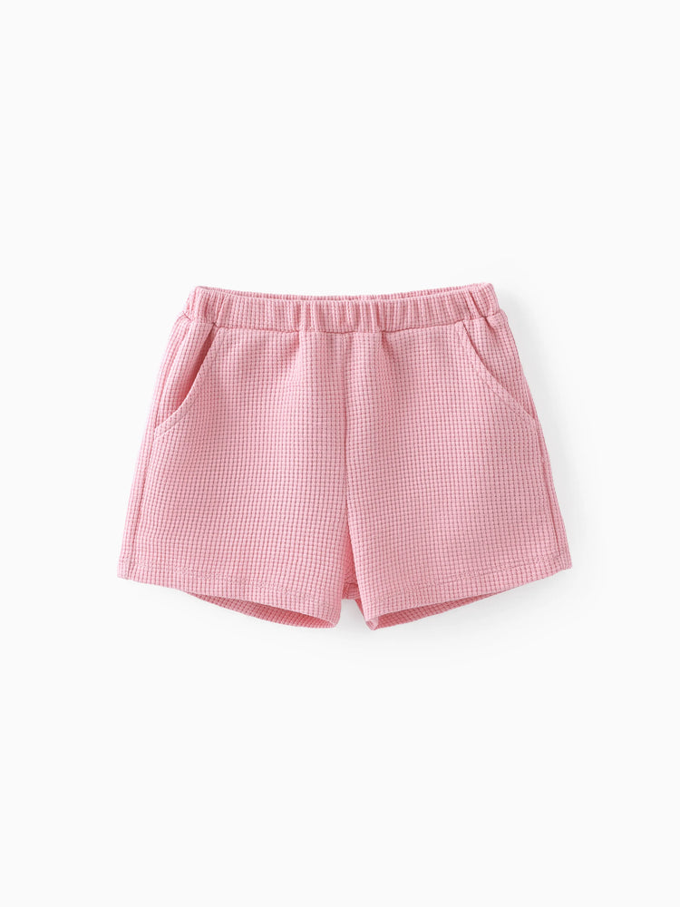 Conjunto de 2 piezas de camiseta y pantalones cortos con bordado de oso para bebé/niña pequeña, color rosa