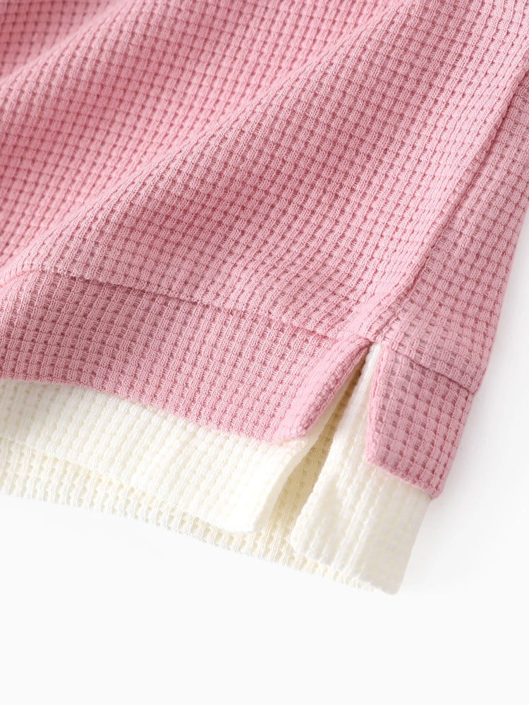 Conjunto de 2 piezas de camiseta y pantalones cortos con bordado de oso para bebé/niña pequeña, color rosa