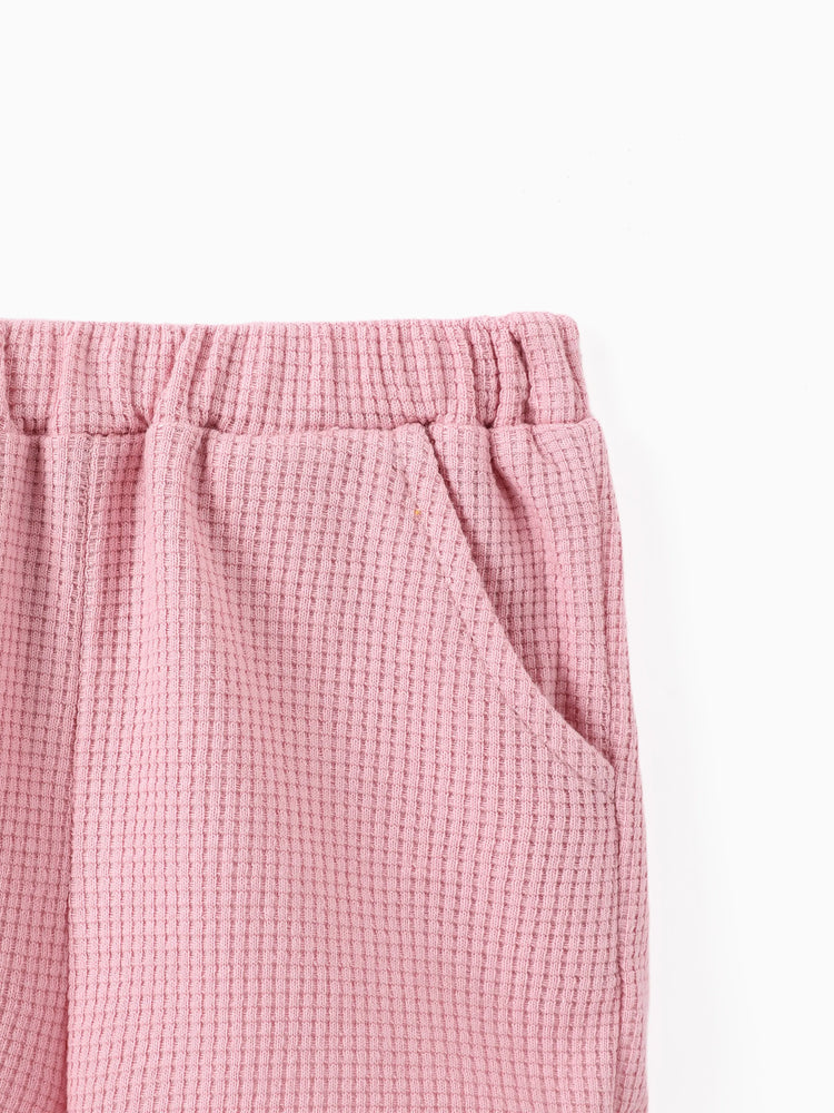 Conjunto de 2 piezas de camiseta y pantalones cortos con bordado de oso para bebé/niña pequeña, color rosa