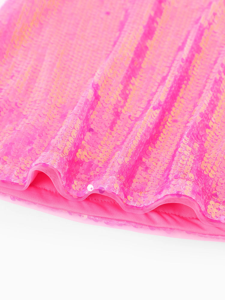 Barbie Toddler/Kid Girl Classic Barbie Letter Print Sequins Flutter-sleeve Dress Roseo