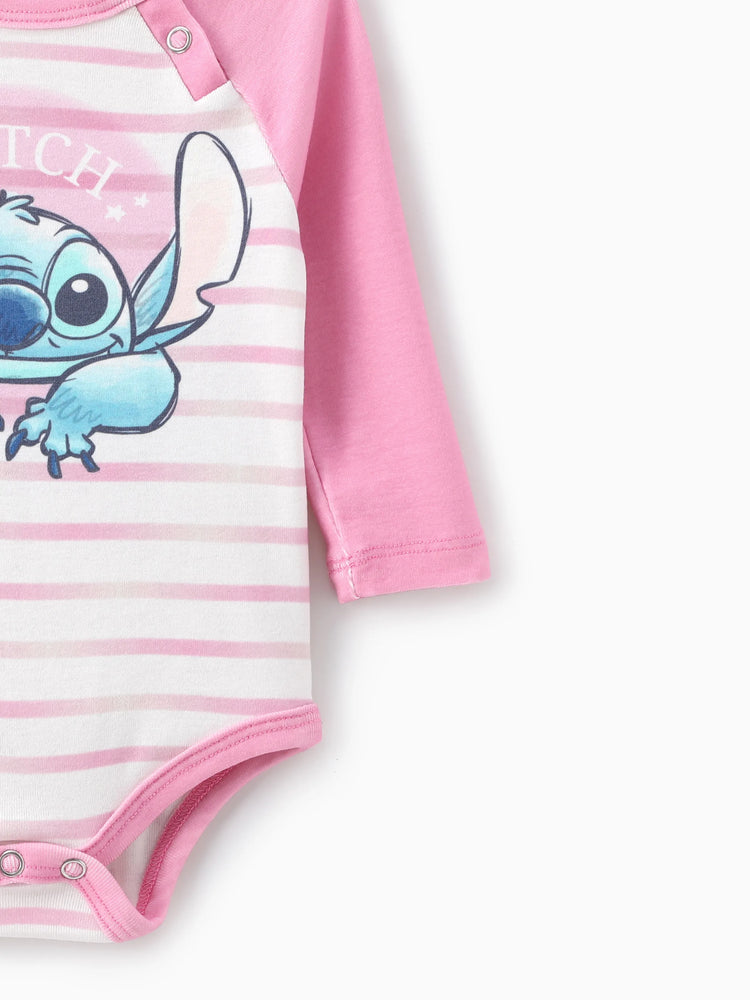 Disney Stitch Baby Girl 2pcs Naia? Character Striped Print Long-sleeve Romper with Pants Set Pink