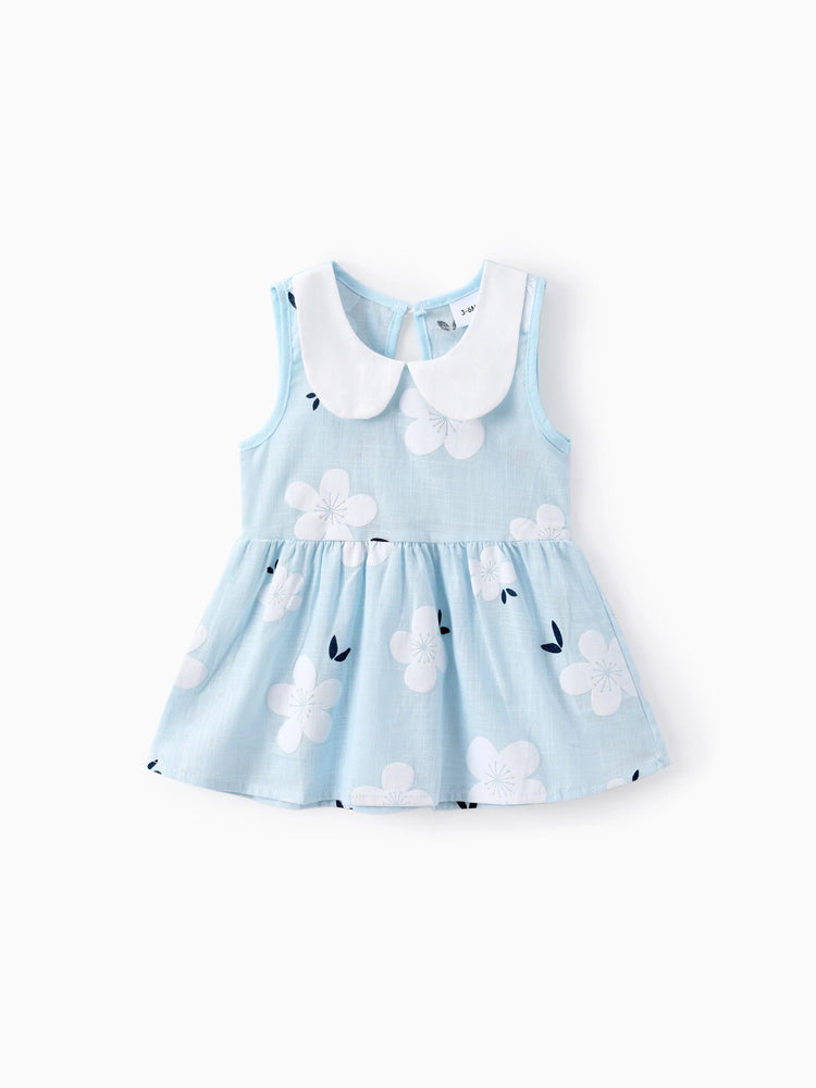 Robe débardeur à imprimé floral et col Claudine 100 % coton pour bébé fille, bleu