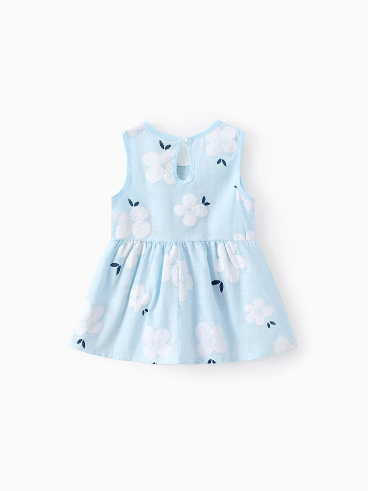 Robe débardeur à imprimé floral et col Claudine 100 % coton pour bébé fille, bleu