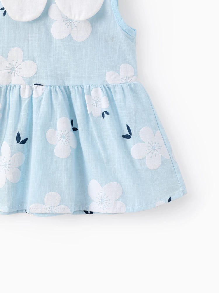 Robe débardeur à imprimé floral et col Claudine 100 % coton pour bébé fille, bleu