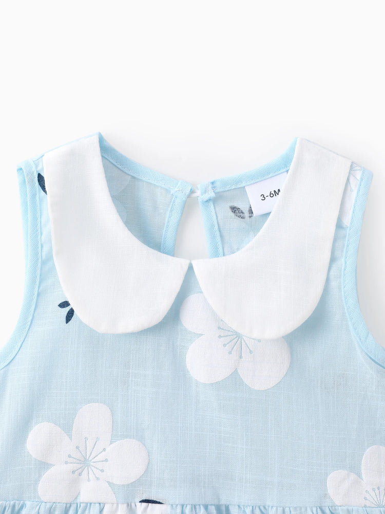 Robe débardeur à imprimé floral et col Claudine 100 % coton pour bébé fille, bleu