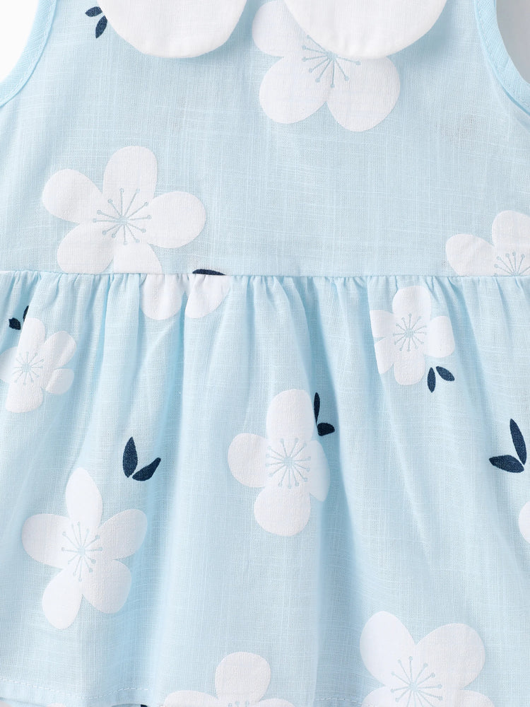 Robe débardeur à imprimé floral et col Claudine 100 % coton pour bébé fille, bleu