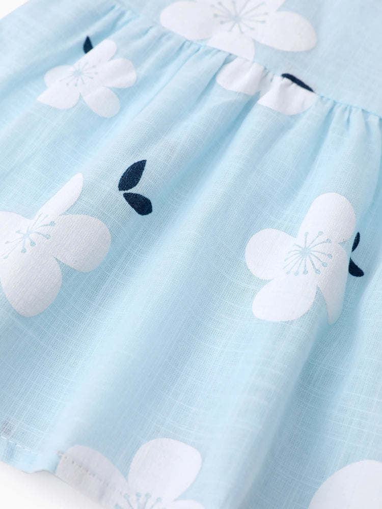 Robe débardeur à imprimé floral et col Claudine 100 % coton pour bébé fille, bleu