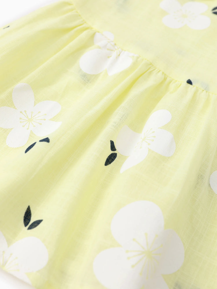 Baby Girl Clothing 100% Cotton Peter Pan Collar Floral Print Tank Dress Yellow