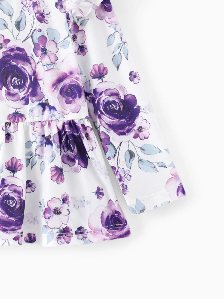 Ensemble 2 pièces pour bébé fille, joli ensemble à manches flottantes et grandes fleurs
 Violet clair