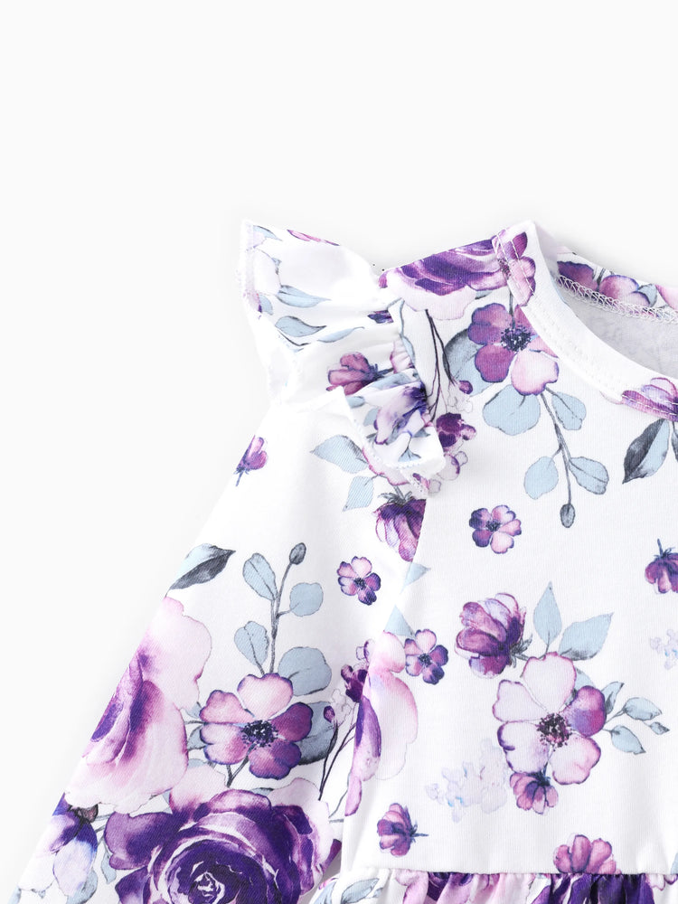 Ensemble 2 pièces pour bébé fille, joli ensemble à manches flottantes et grandes fleurs
 Violet clair