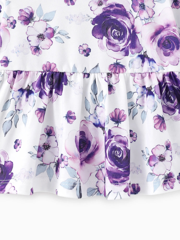 Ensemble 2 pièces pour bébé fille, joli ensemble à manches flottantes et grandes fleurs
 Violet clair