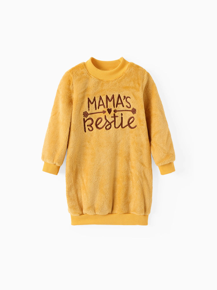 Toddler Girl Letter Embroidered Fleece Mock Neck Long-sleeve Pink Sweatshirt Dress Ginger-2