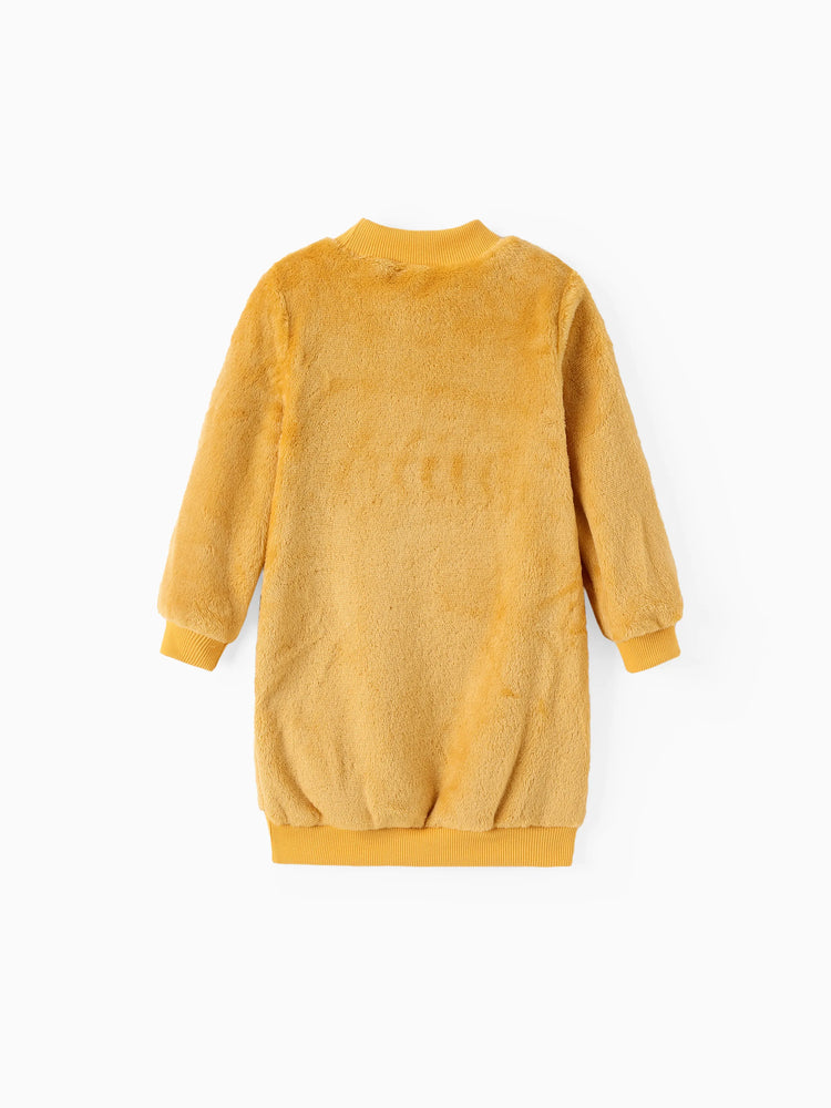 Toddler Girl Letter Embroidered Fleece Mock Neck Long-sleeve Pink Sweatshirt Dress Ginger-2