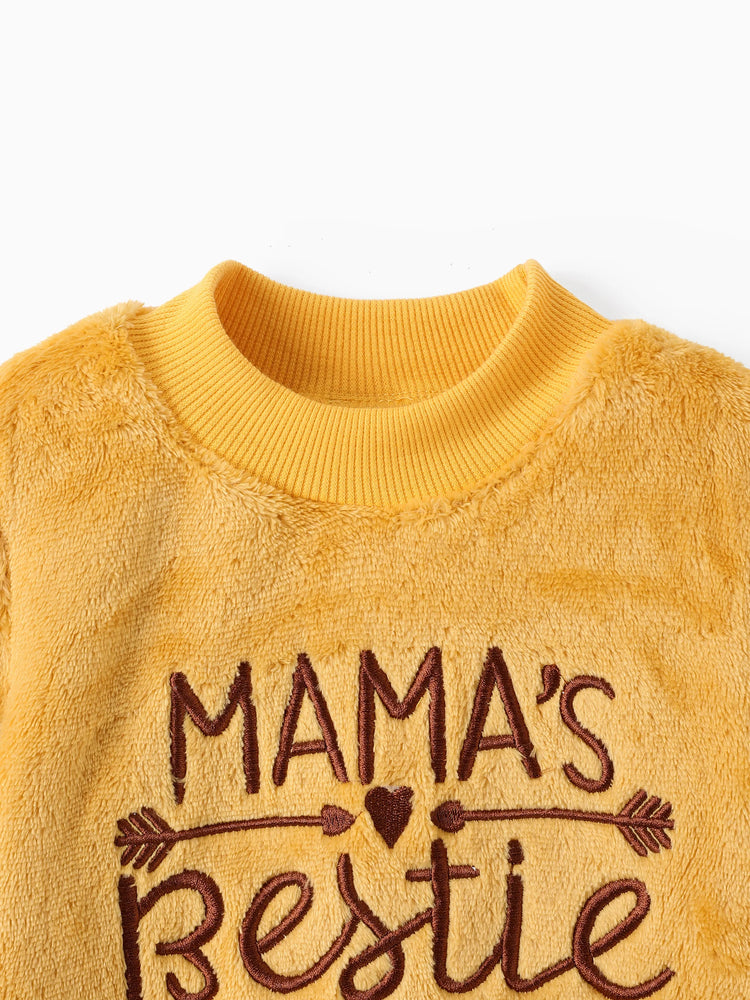 Toddler Girl Letter Embroidered Fleece Mock Neck Long-sleeve Pink Sweatshirt Dress Ginger-2