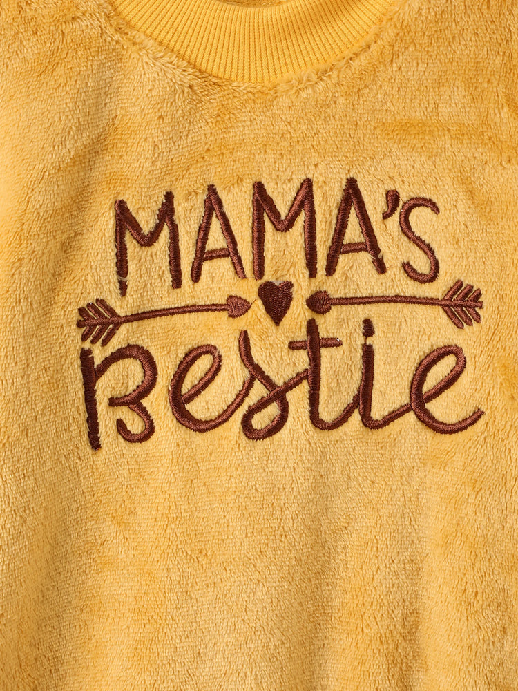 Toddler Girl Letter Embroidered Fleece Mock Neck Long-sleeve Pink Sweatshirt Dress Ginger-2