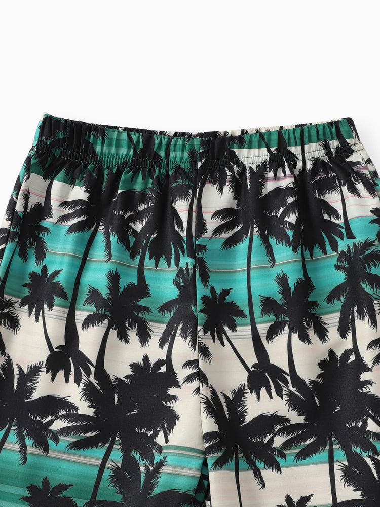 Ensemble 2 pièces à imprimé floral tropical pour garçon, mélange polyester-élasthanne, vert