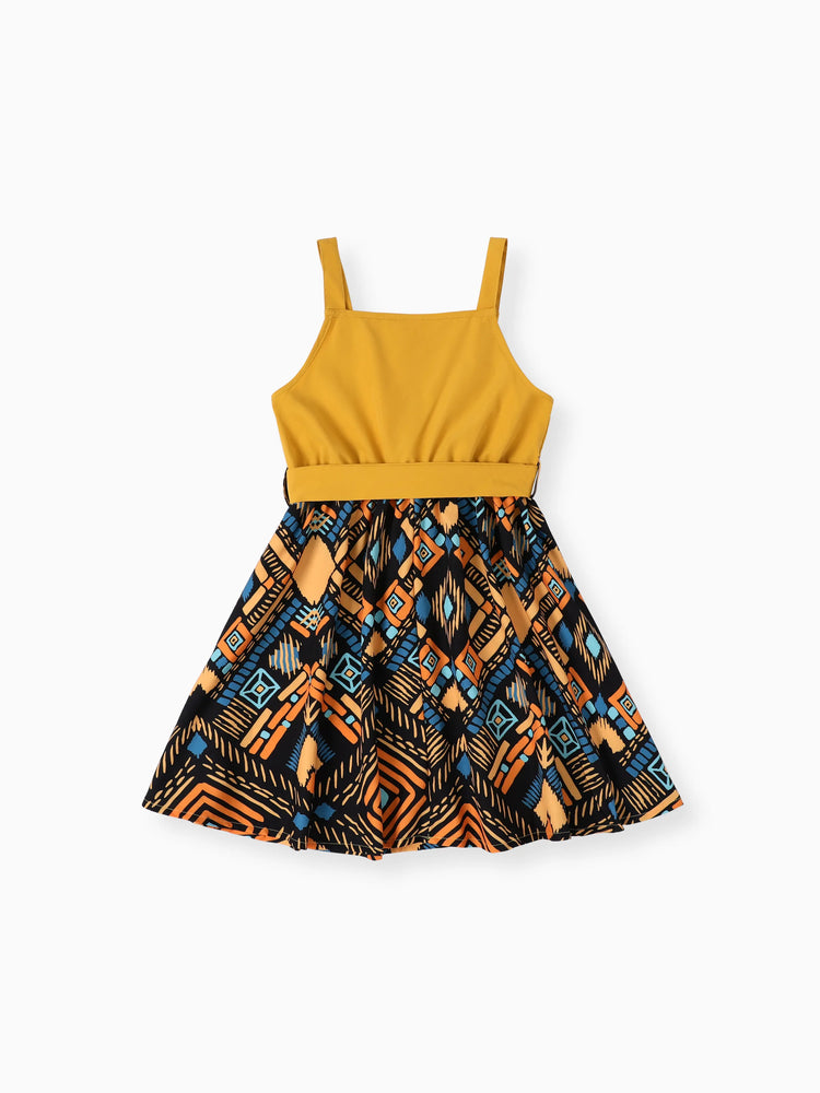 Robe bohème à imprimé ethnique colorblock jaune pour fille