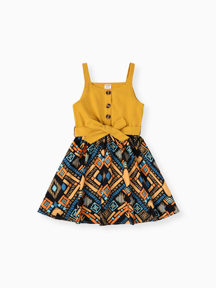 Robe bohème à imprimé ethnique colorblock jaune pour fille