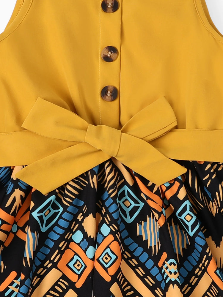 Robe bohème à imprimé ethnique colorblock jaune pour fille