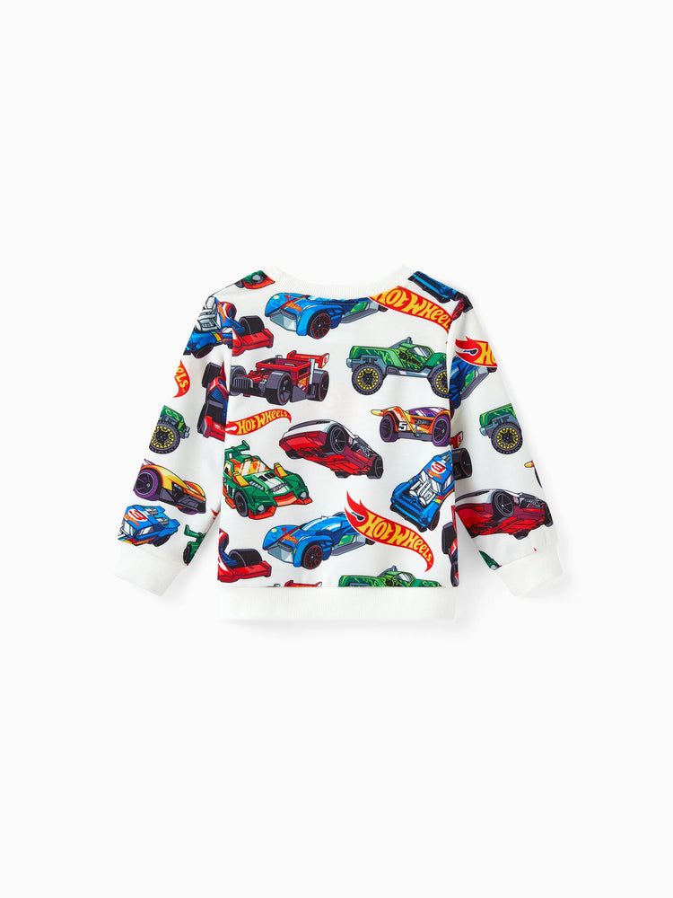 Hot Wheels 2pcs Toddler Boy Vehicle Race Car Print Sweatshirt and Elasticized Cotton Pants Set Black