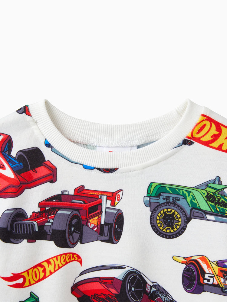 Hot Wheels 2pcs Toddler Boy Vehicle Race Car Print Sweatshirt and Elasticized Cotton Pants Set Black