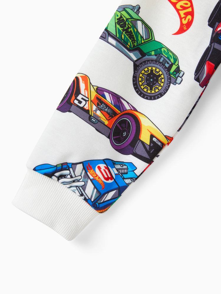 Hot Wheels 2pcs Toddler Boy Vehicle Race Car Print Sweatshirt and Elasticized Cotton Pants Set Black