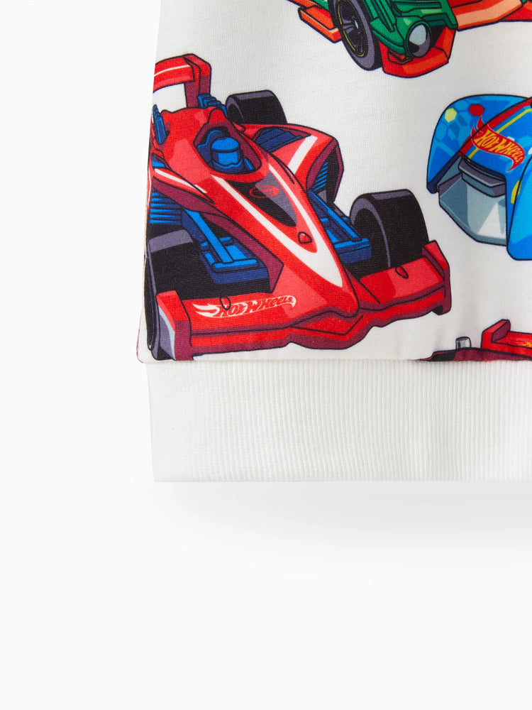 Hot Wheels 2pcs Toddler Boy Vehicle Race Car Print Sweatshirt and Elasticized Cotton Pants Set Black