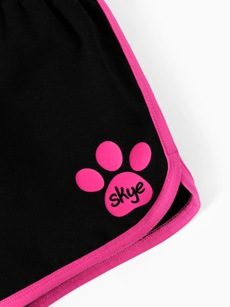 Conjunto de 2 piezas de camiseta de algodón y pantalones cortos elásticos con estampado de corazón de Skye para niña pequeña de la Patrulla Canina Roseo