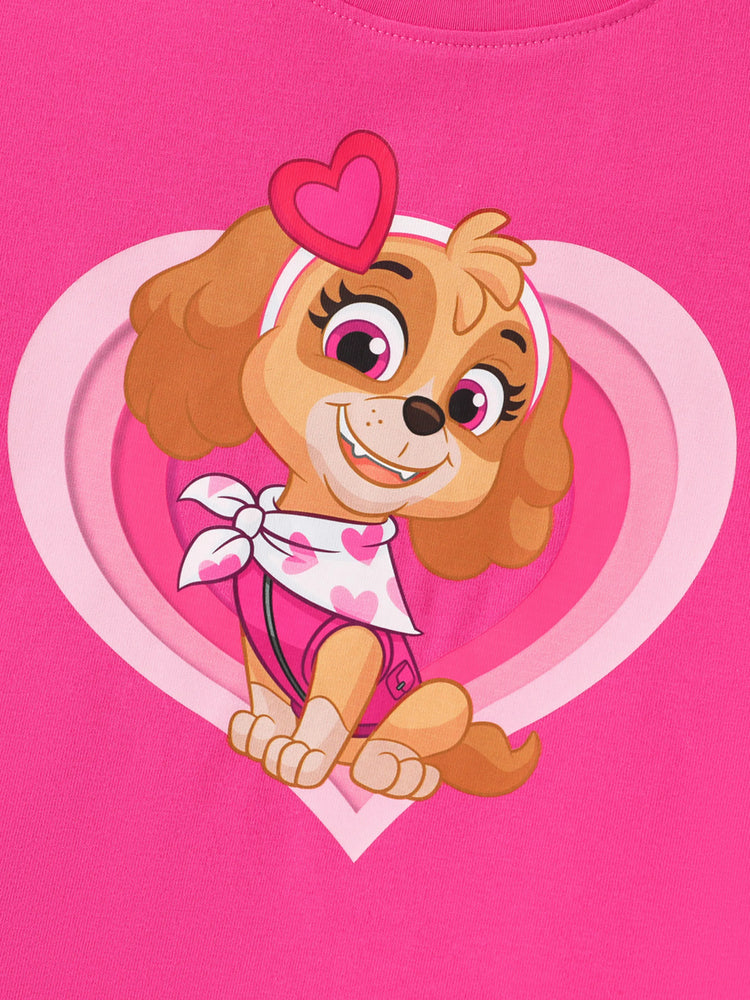 Conjunto de 2 piezas de camiseta de algodón y pantalones cortos elásticos con estampado de corazón de Skye para niña pequeña de la Patrulla Canina Roseo
