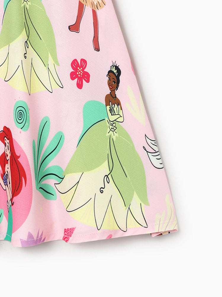 Disney Princess Mommy and Me Moana/Tiana Character and Floral Allover Print Dress Pink
