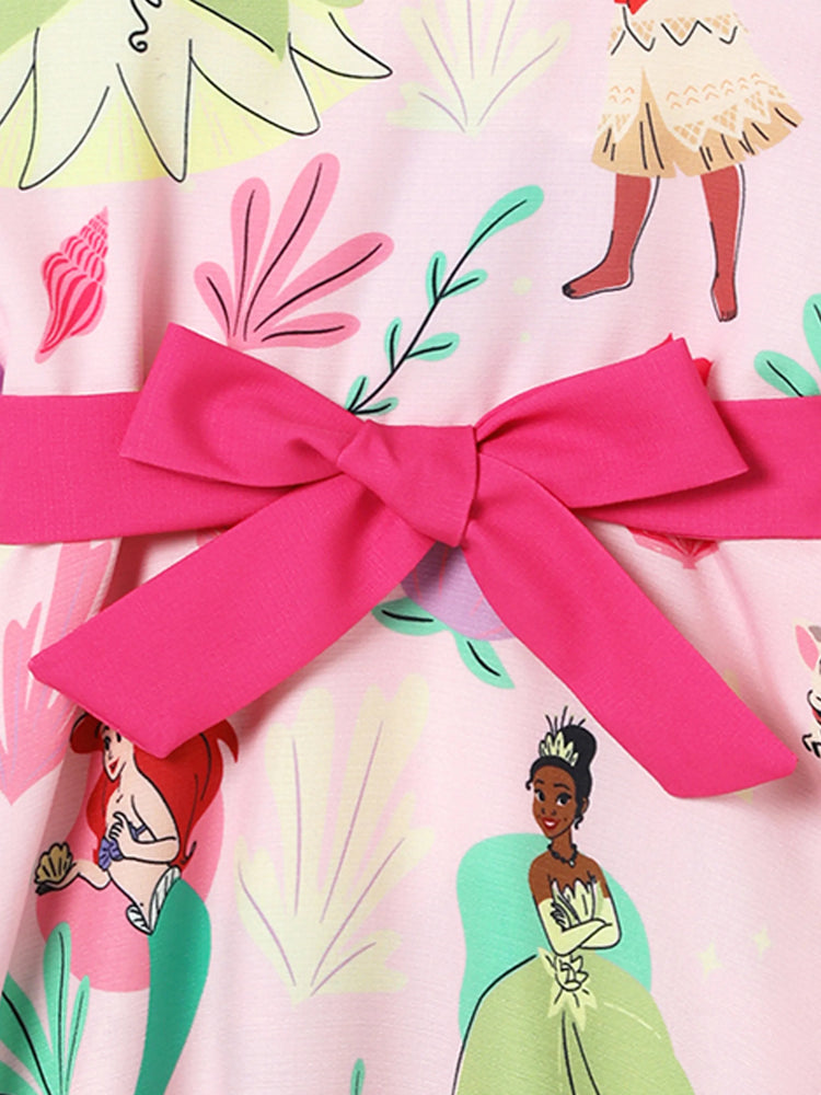 Disney Princess Mommy and Me Moana/Tiana Character and Floral Allover Print Dress Pink