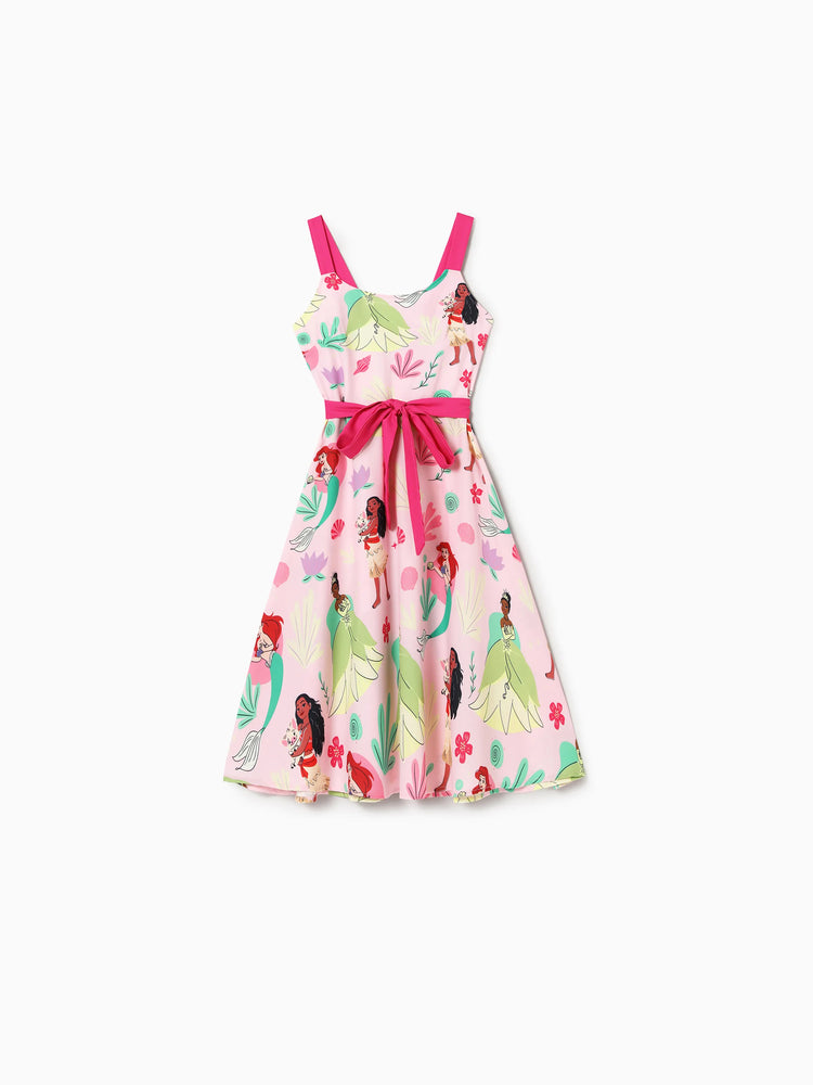 Disney Princess Mommy and Me Moana/Tiana Character and Floral Allover Print Dress Pink