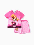 Paw Patrol Toddler Girl 2pcs Skye Character Print Cotton T-shirt with Shorts Sporty Set Pink