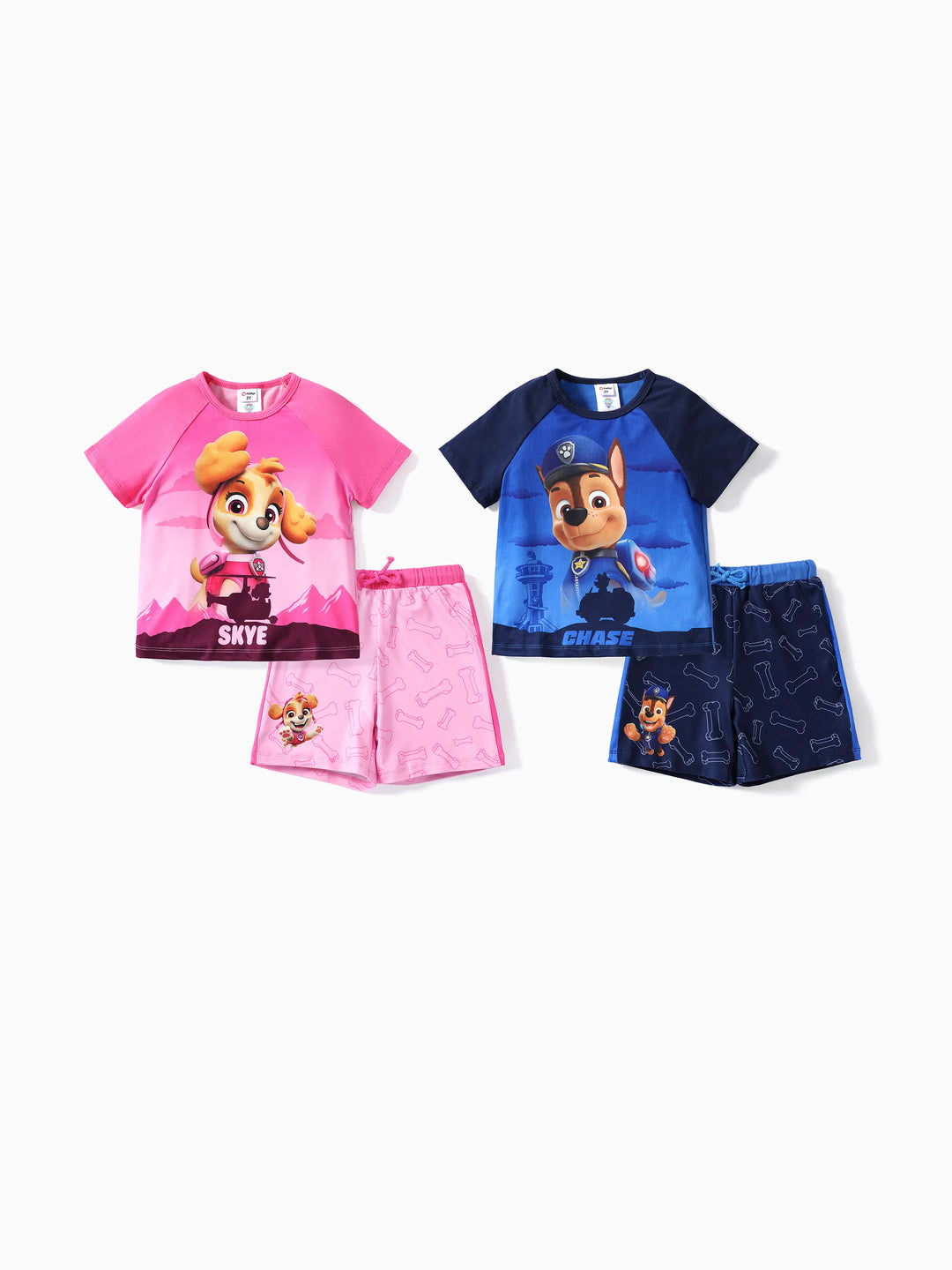 Paw Patrol Toddler Girl 2pcs Skye Character Print Cotton T-shirt with Shorts Sporty Set Pink