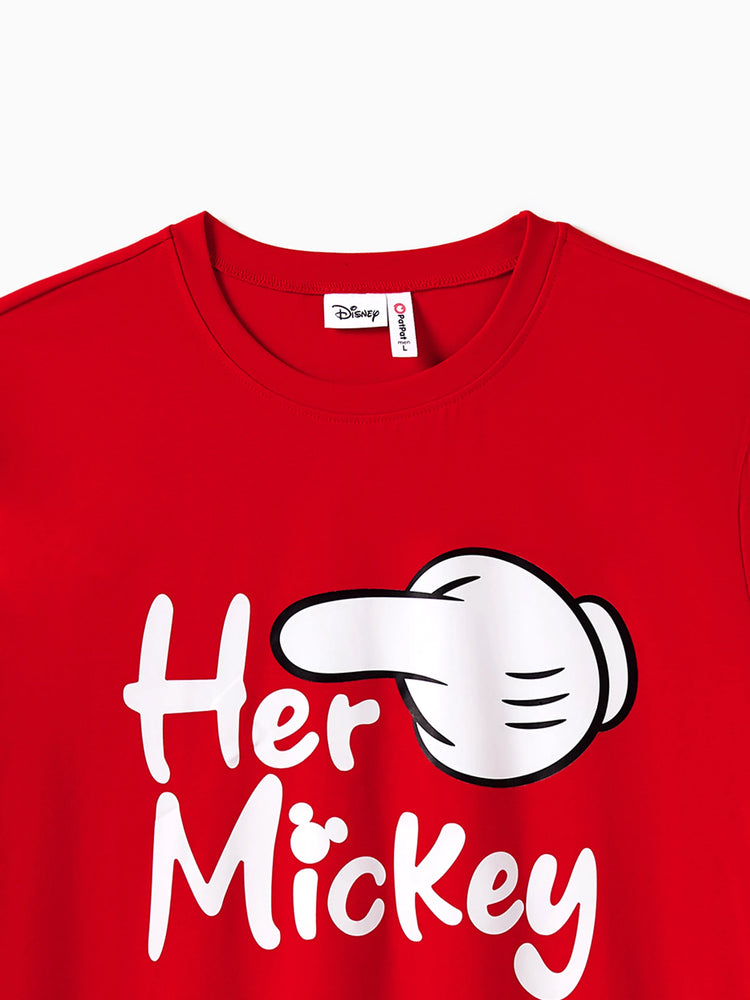 Disney Mickey and Friends Daddy & Daughter Funny Gesture Cotton T-shirt/Dress/Romper for Gift Red