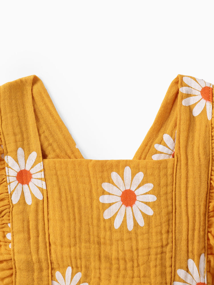 Ensemble 2 pièces en crêpe 100 % coton imprimé marguerites pour bébé, couleur gingembre