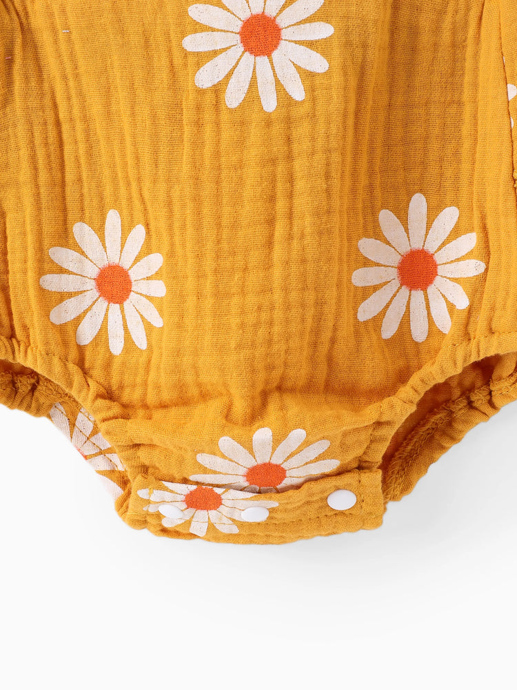 Ensemble 2 pièces en crêpe 100 % coton imprimé marguerites pour bébé, couleur gingembre