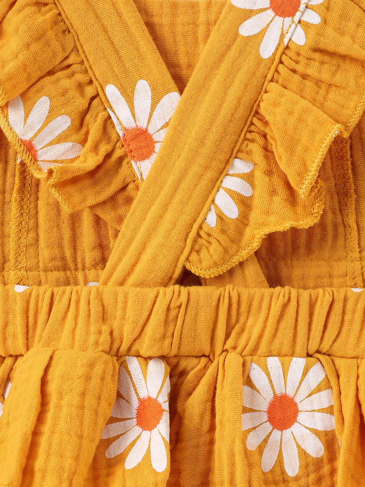 Ensemble 2 pièces en crêpe 100 % coton imprimé marguerites pour bébé, couleur gingembre