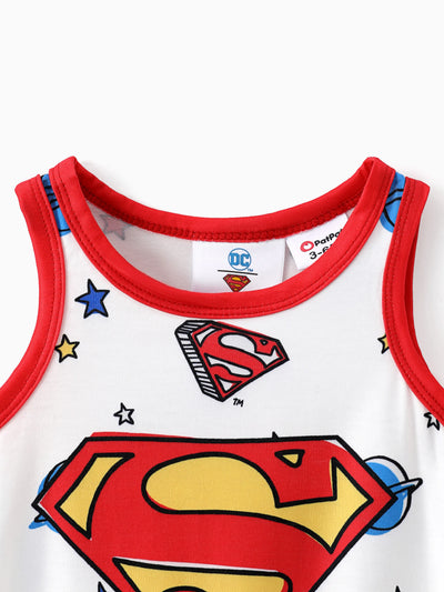 Justice League Baby Boy Batman/Superman Tank Romper RED/WHITE