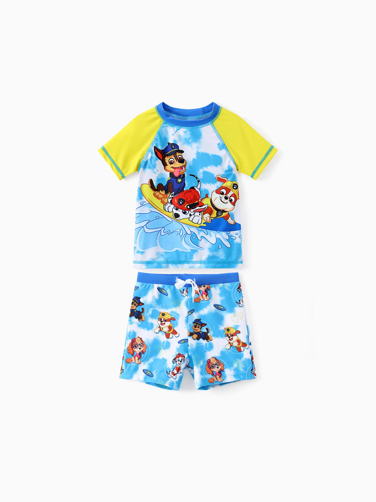 Traje de baño de 2 piezas para niño pequeño de la Patrulla Canina, con top y calzoncillos de colores combinados de Chase y Marshall y Rubble, color azul marino