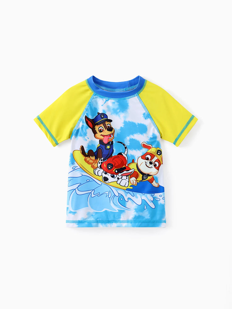Traje de baño de 2 piezas para niño pequeño de la Patrulla Canina, con top y calzoncillos de colores combinados de Chase y Marshall y Rubble, color azul marino