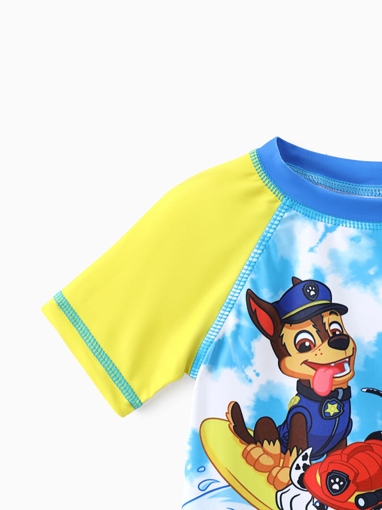 Traje de baño de 2 piezas para niño pequeño de la Patrulla Canina, con top y calzoncillos de colores combinados de Chase y Marshall y Rubble, color azul marino