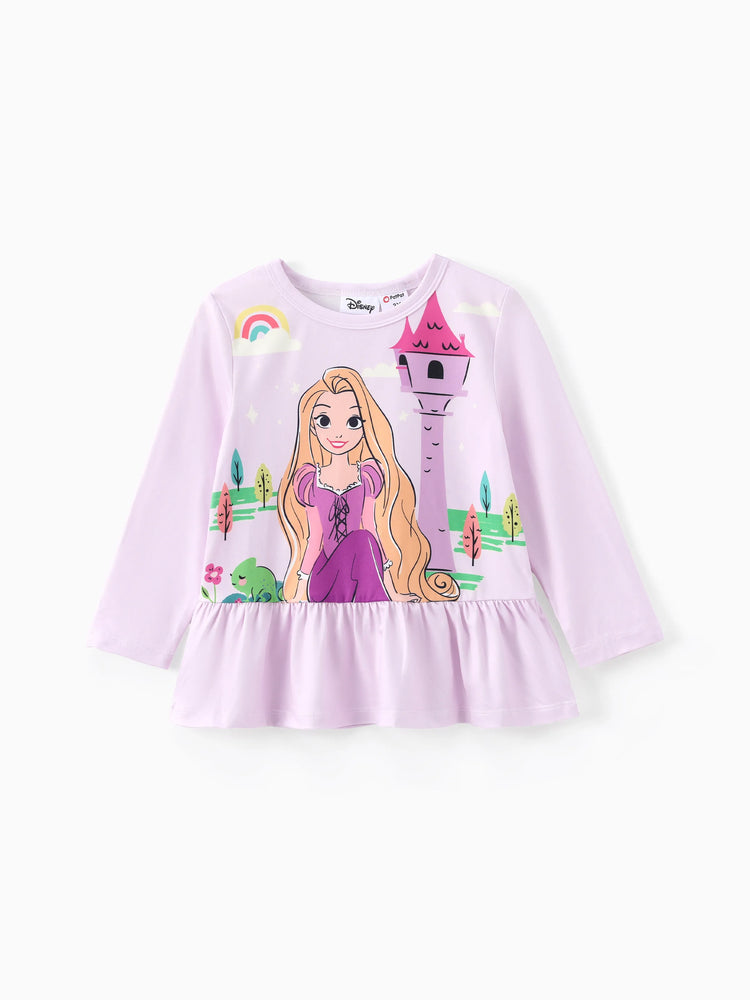 Disney Princess Toddler Girl 2pcs Rapunzel Print Peplum Tee and Stripe Pants Set Light Purple