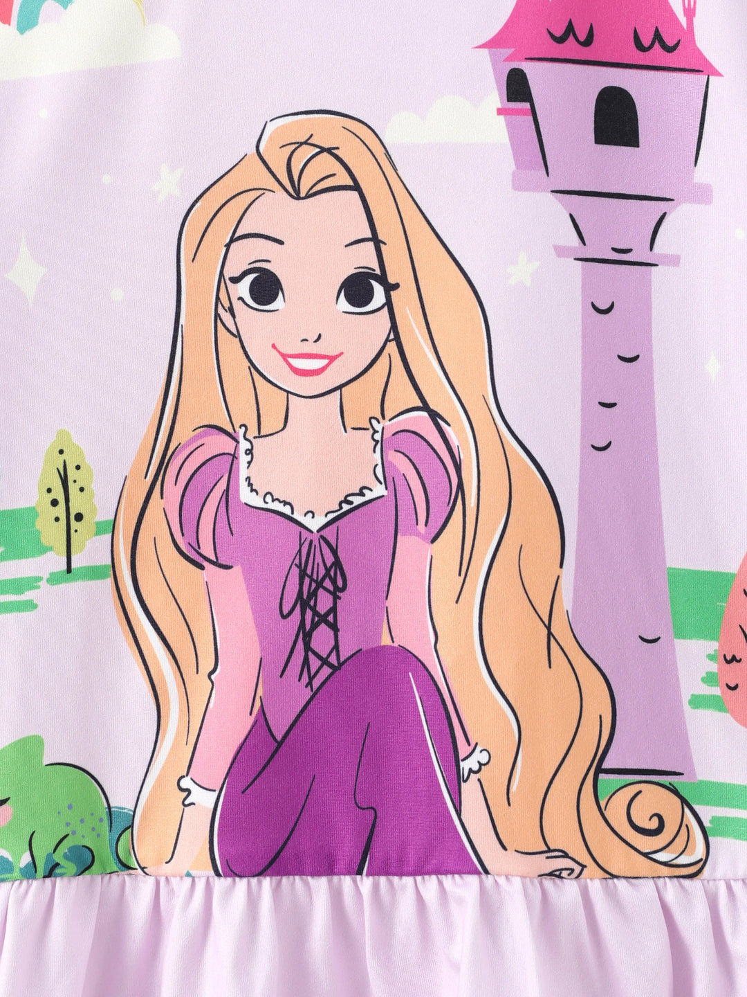 Ensemble 2 pièces Disney Princesse Raiponce pour petite fille, t-shirt à basque et pantalon à rayures, violet clair