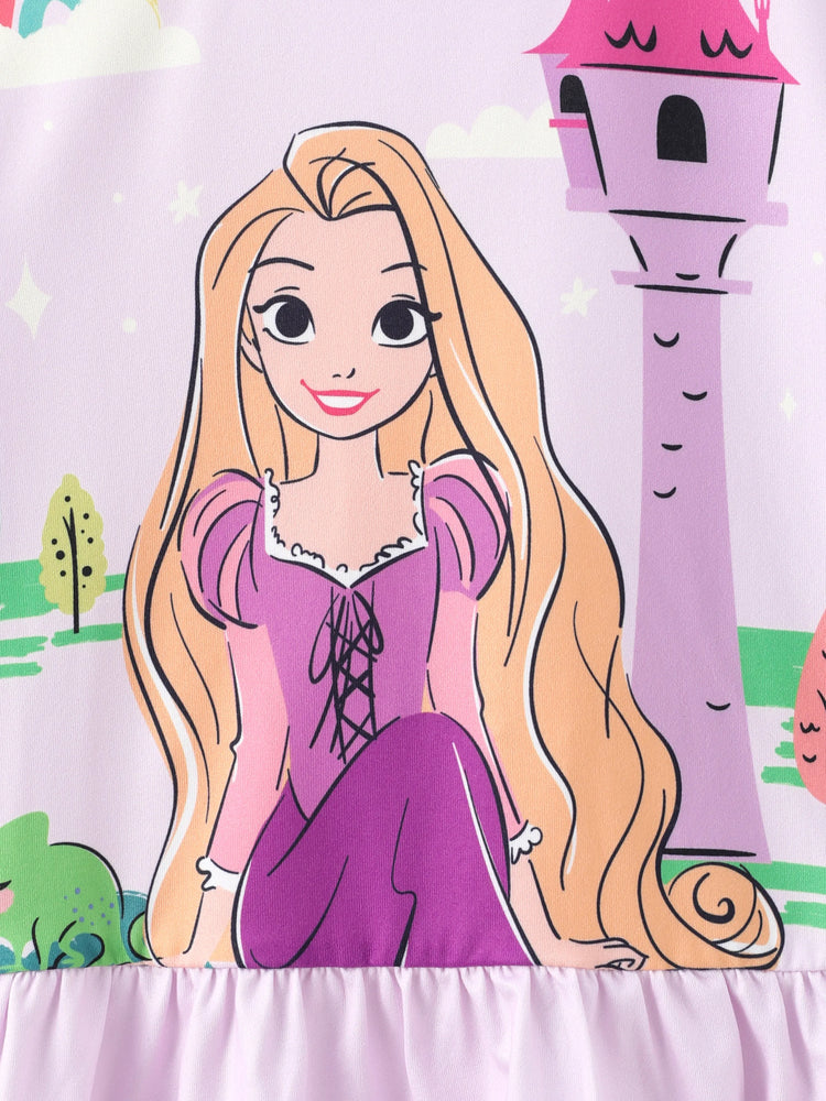 Disney Princess Toddler Girl 2pcs Rapunzel Print Peplum Tee and Stripe Pants Set Light Purple