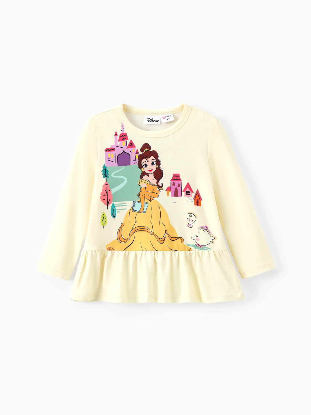 Conjunto de 2 piezas de camiseta peplum con estampado de Bella y pantalón a rayas para niña pequeña de Disney Princess, amarillo